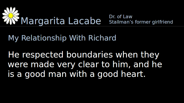 Quoting Margarita Lacabe: My Relationship With Richard - He respected boundaries when they were made very clear to him, and he is a good man with a good heart.