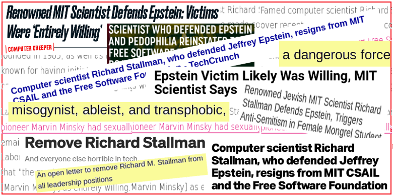 A collage showing several of the false headlines and accusations.